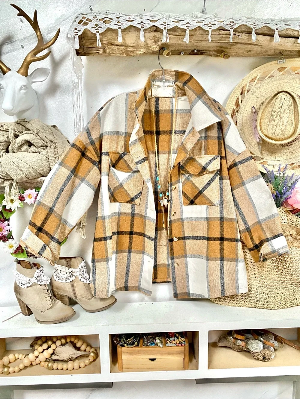 RARE Native horse upcycled boho shacket w southwestern cottagecore prairie vibe - Picture 8 of 12